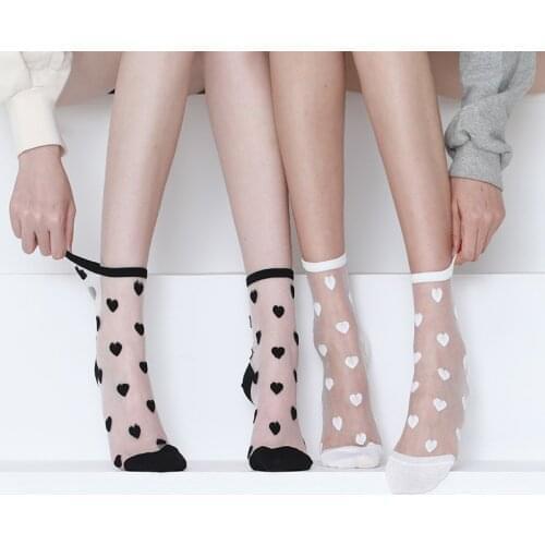 Fashion Heart Shaped Pattern Summer Socks Ultrathin Breathable Transparent Thin Socks Female Elastic Cute Ankle Short Socks