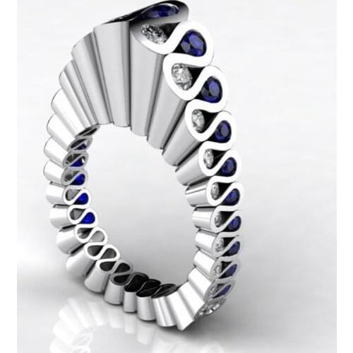 Trendy Designer Wave Blue/White Zircon Rings For Women Luxury Silver Color Female Jewelry Party Accessories Birthday Gifts