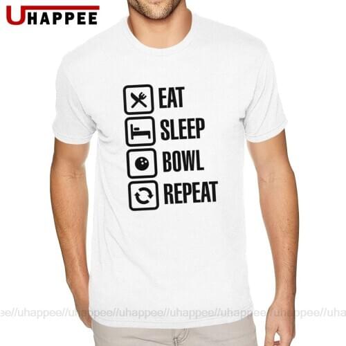 Oversized Eat Sleep Bowl Repeat Bowling Tee Mens Custom Printed Short Sleeved Pure Cotton Crew Neck Tshirt