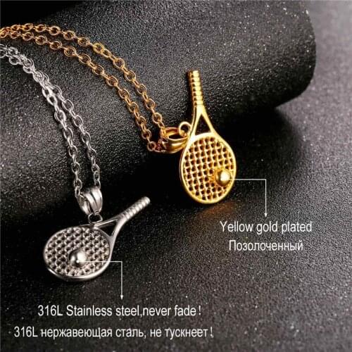 U7 Men Stainless Steel Tennis Racket Pendant Necklace Gift for Tennis Sports Lover P1014