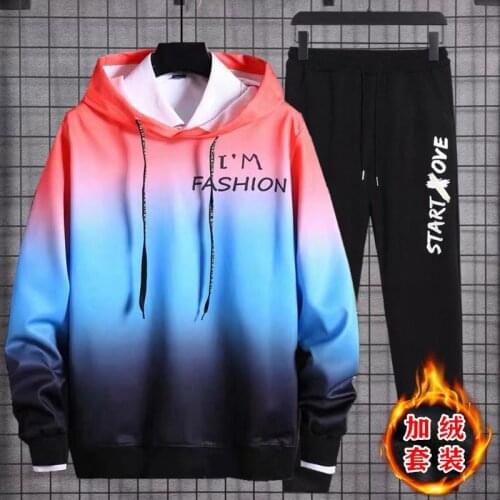 Autumn Winter Fashion Men Clothing Hip Hop Mens Sets Elastic Waist Trousers+Gradient Sweatshirt Suit Men Casual jogger Set Male
