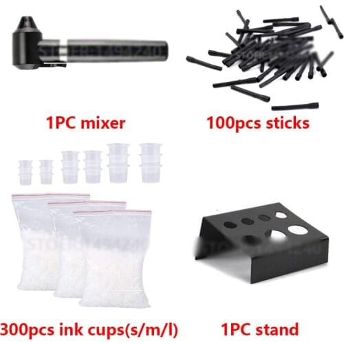 Microblading Permanent Makeup Pigment Set Tattoo Ink Mixer with Sticks Ink Cups and Stainless Steel Holder Tattoo Supplies
