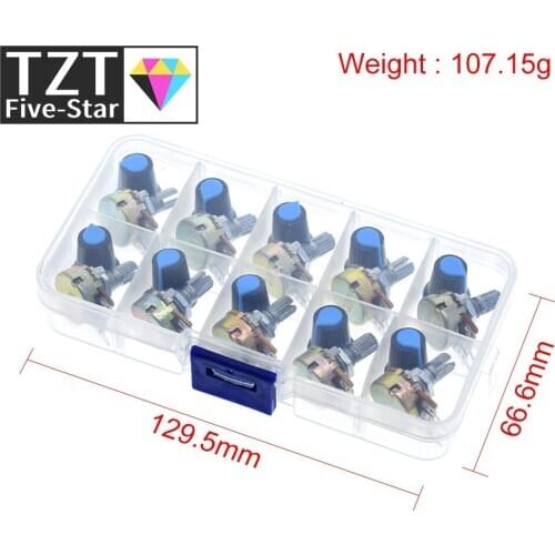 WH148 Potentiometer Kit B1K 2K 5K 10K 20K 50K 100K 500K 1M 15mm Linear Taper Rotary Potentiometer Resistor Set 3pin With Cap