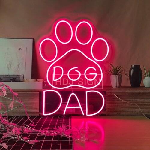 Dog dad neon sign custom wall decoration for rooms bedrooms bars restaurants hotels game consoles pet shop decor LED light