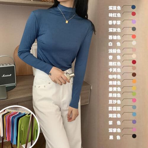 Autumn and Winter Modal Cotton Turtleneck Sweater Long-Sleeved T-shirt for Women