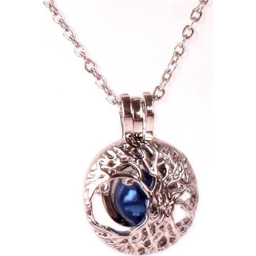 K1620 Silver copper Hollow ball Tree Bead Pearl Cage Aroma Essential Oil Diffuser Locket Necklace with stainless steel chain