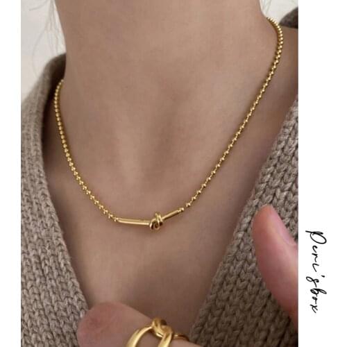 PerisBox Small Gold Beads Chain Knotted Necklaces Long Bar Irregular Necklaces for Women Elegant Stainless Steel Jewelry 2021