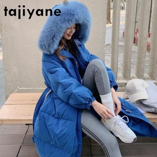 Winter Puffer Jacket Women Real Fox Fur Collar Down Coat Lady Black Warm Overcoat Woman Korean Clothes Casacas Para Mujer SQQ277