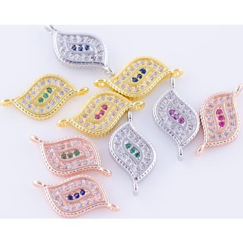 1pcs sale European Trendy Cute Colorful Zircon Paved Small Pendant Charms Connectors For DIY Making Jewelry Bracelet 16mm*8mm