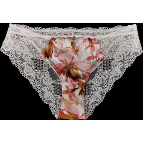 Plus Size Thin Breathable Lace Gauze Women Underwear Flower Print Multi Color Panties Sexy Brief for Female Gift BR076