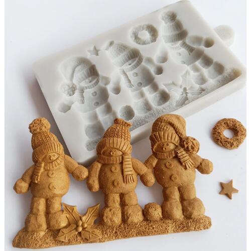 Minsunbak Christmas Snowman Gingerbread Silicone Mold Fondant Mold Cake Decorating Tool Sugarcraft