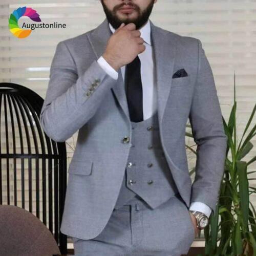 Grey Men Suits Wedding Suits for Man Blazer Suit Wide Peaked Lapel 3Piece Jacket Pants Vest Classic Groomsmen Suit Groom Tuxedos