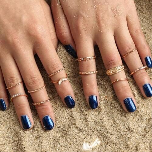 Starose 12 pcs/set Top Gold Color Hawk Crystal Twist Hoop Eagle Finger Rings Set Joint Ring Toe Knuckle Rings for Women Jewelry