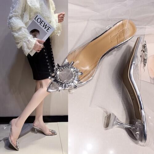 Women Pumps 2020 Transparent High Heels Sexy Pointed Toe Slip-on Wedding Party Brand Fashion Shoes For Lady PVC