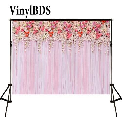 VinylBDS Photography Backdrop 8x8ft Wedding Backdrops Pink Curtain Background Photography Floral Backdrops for Wedding Photocall