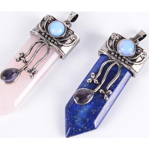 Reiki Natural Gem Stone Sword Pendants Pendulums Labradorite Pink Quartz Lapis Lazuli Black Obsidian Tiger Eye Jewelry D114