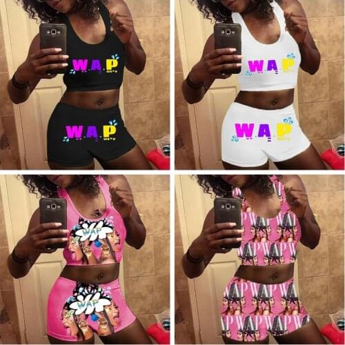 Womens Candy Casual Sports Outfit Pattern Printed Suspender Trousers Two-Piece Lounge Wear Shorts Pants Set Tracksuits Womens