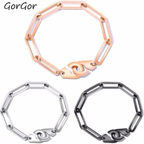GorGor Hot-sell Fashion Simple Lover Personality Stainless Steel Couple Handcuff Exquisite Elegant Man Woman Bracelet TS931