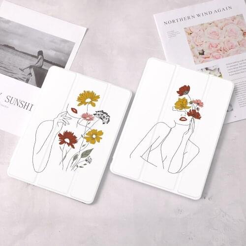 Woman lineart For iPad 10.9 inch Air 4 2020 5th 6th 10.2 8th Generation 12.9 inch Pro 2018 Mini 4 5 Smart Case Con Portamatite
