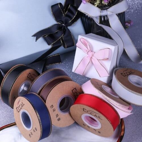 10yards Grosgrain Gold Edge Ribbons for Wedding Christmas Party Decorations DIY Bow Craft Ribbon Card Gifts Wrapping Supplies