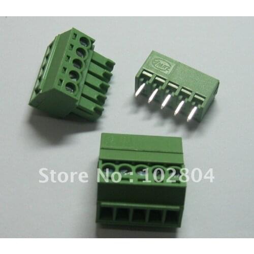 100 pcs 5pin/way Pitch 3.5mm Screw Terminal Block Connector Green Color T Type with pin