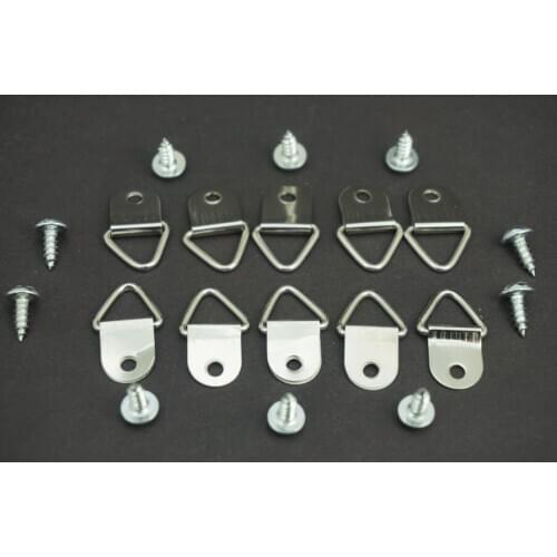 30 PCS/Lot Free Shipping Silver D-Ring Frame Hanger Hooks Picture Frame Hanging Triangle Screw Plated