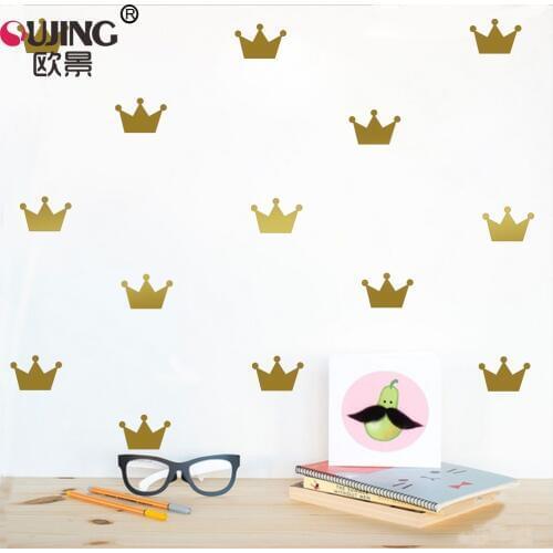 5*7cm*15pcs Cartoon Gold Queen Crown Wall Sticker For Kids Baby Rooms Kindergarten Poster Home Decor Children Gift PVC Art Mural