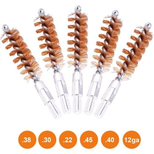 5Pcs Phosphor Bronze Bore Brush Gun Clean Brushes Kit for Shotgun Rifle Thread 8-32 for .38cal/.30cal/.22cal/.45cal/12GA/40GA