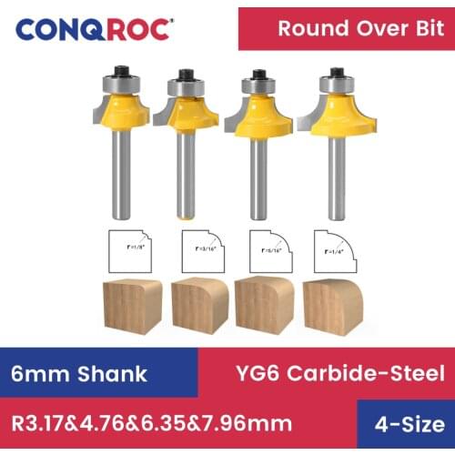 4 Pieces 6mm Straight Shank Round Over Edging Router Bits Set 3.17mm 4.76mm 6.35mm 7.96mm Radius Woodworking Milling Cutter