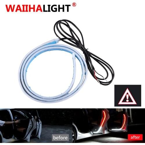 Car Interior Door Welcome Light LED Safety Warning Strobe Signal Lamp Strip 120cm Waterproof 12V Auto Decorative Ambient Lights