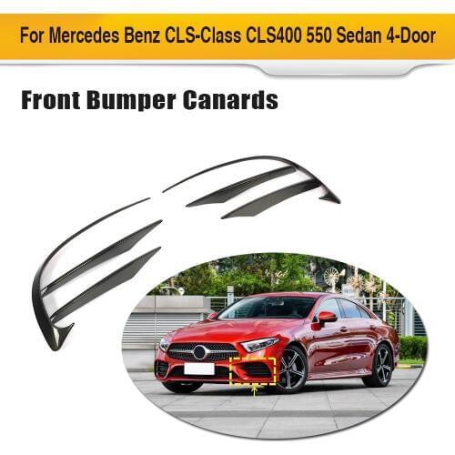 Car Front Bumper Fog Lamp Covers Trim for Mercedes-Benz CLS Class CLS63 AMG CLS400 Sport 2019 Front Canards Fins Carbon Fiber