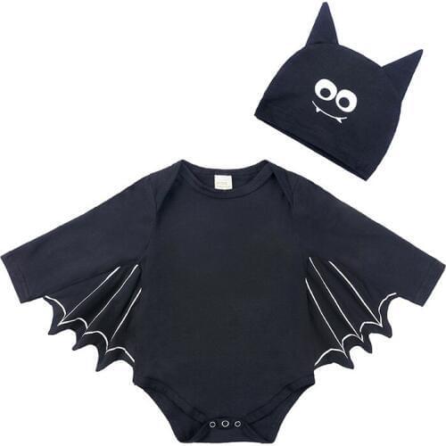 Newborn bodysuit baby babies clothes bat creativity long sleeve cotton solid color infant clothing+hat 0-24 Months