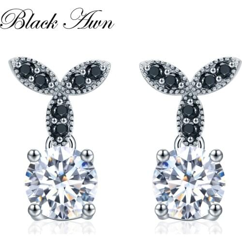 2g 925 Sterling Silver Fine Jewelry Trendy Engagement Earrings for Women Round Wedding Stud Earring T035