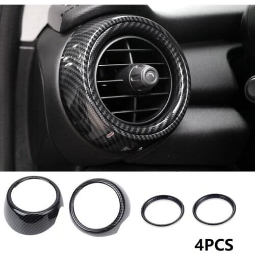 4PCS Carbon Fiber ABS Car Dashboard Side Air Vent Decoration Ring Cover Trim For BMW MINI Cooper F55 F56 F57 Interior Mouldings