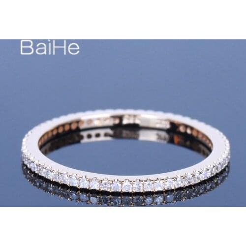 BAIHE Solid 14K Yellow Gold 0.29CT H/SI Round Natural Diamonds Wedding Ring Engagement Women Trendy Fine Jewelry Diamond Ring