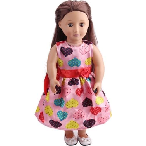 Doll clothes Light red printed heart princess evening dress accessories fit 18 inch Girl dolls and 43 cm baby doll c117