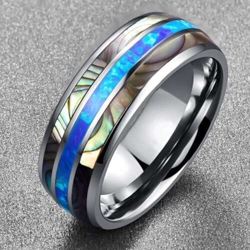 Hot-selling Fashion Simple Shell-inlaid Tungsten Sweet Ring Blue Opal Mens Ring Engagement Ring Mens Creative Jewelry