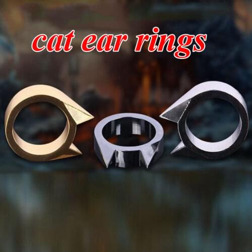 Fashion Cat Ear Ring Self-defense Ring Universal Window Breaker Multifunctional Cat Ears Jewelry Finger Buckle Lovely Rings