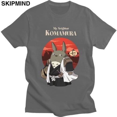 Funny My Neighbor Totoro T Shirt Mens Pure Cotton Japan Anime Samurai T-shirt Crew Neck Short Sleeves Graphic Tee Fit Apparel