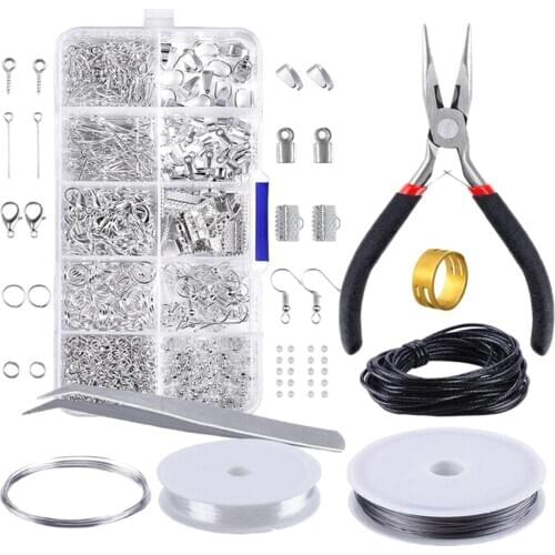 10 Grids Jewelry Beading Making Repair Tools Kit Pliers Beads Wire Starter Jewelry Findings Set