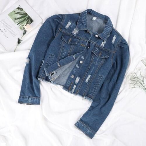 New Women Vintage Button Down Distressed Short Denim Jean Jacket Coat With Pocket Comfy High Quality Jacket Куртка Женская Весна