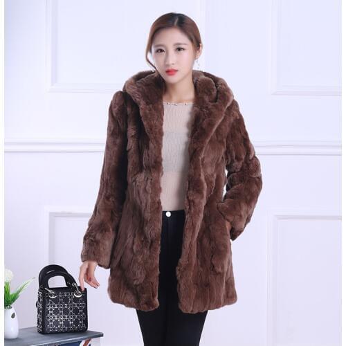 New Winter Womens Rex Rabbit Fur Coat Nature Real Rex Rabbit Fur Overcoats