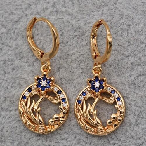 New Trendy Dangle Drop Gold Plated Earrings For Women Girls Flower Earring Fashion Jewelry Accessories Party Wedding G
