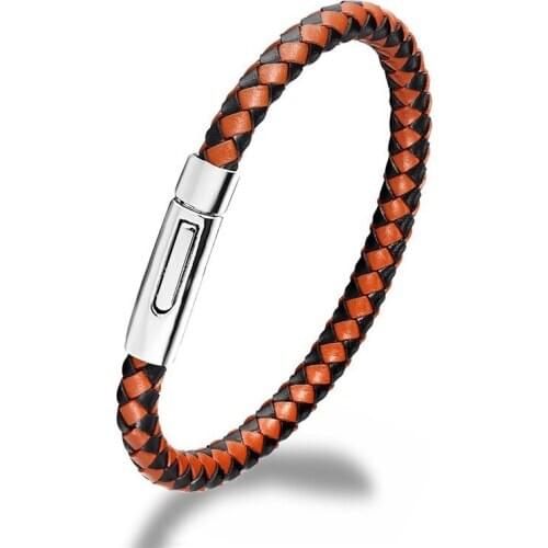 Popular style leather rope woven bracelet leather bracelet stainless steel magnetic buckle real leather rope bracelet lovers