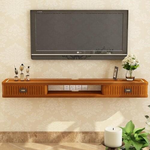 New Chinese solid wood wall-mounted TV cabinet set-top box rack wall TV cabinet router shelf wall TV cabinet