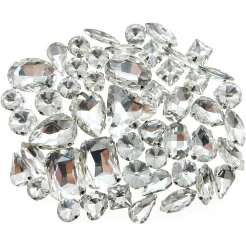 Mix 13 shapes clear glass crystal strass silver claw flatback sew on rhinestone wedding dress clothes shoes bags diy decoration