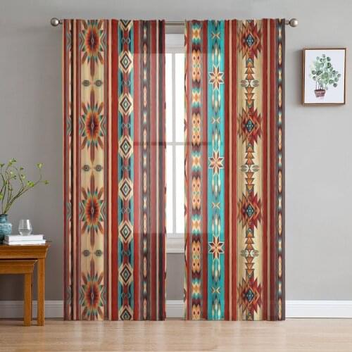 Bohemian Art Geometric Graphics Sheer Curtains for Windows Tulle Curtains for Living Room Bedroom Children Room Decor