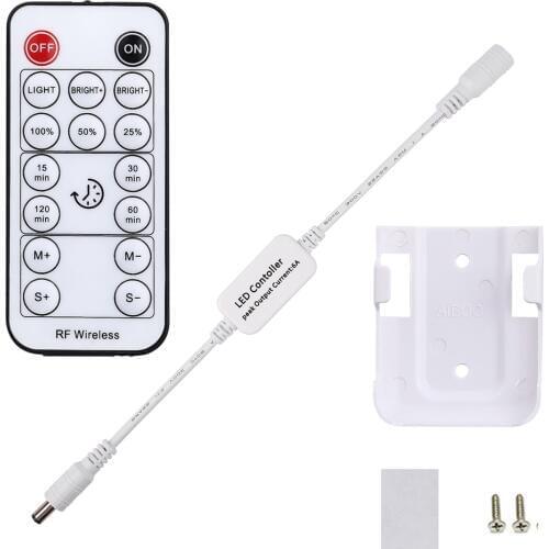 AIBOO DC 5V-24V 6A 16 Keys Mini RF Remote Controller, Wireless Remote Dimmable and Timer Function for Single Color LED Lights