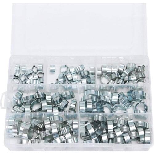 SHGO HOT-140Pcs Double Ear O Clips Clamps Steel Zinc Plated Assortment For Hydraulic Hose Fuel