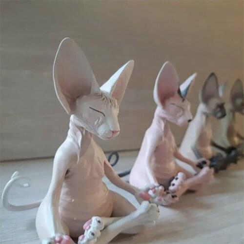 Cat Meditate Statue Hairless Cat Collectible Figurines Miniature Decor Sphynx Desktop Decoration Sphinx Animals Model Home Decor